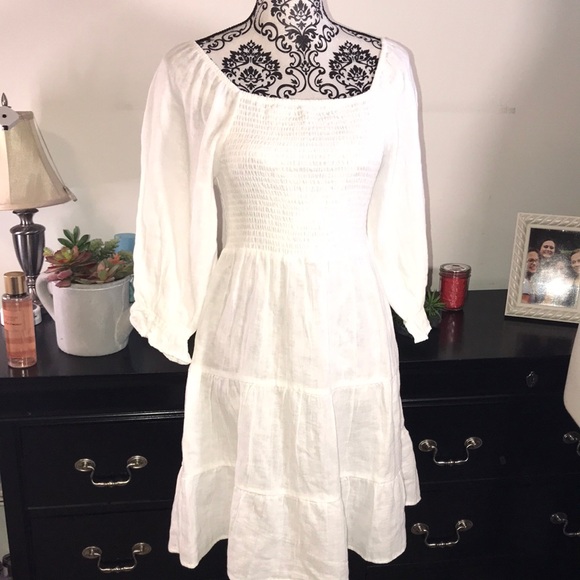 NWT!! J Gee Ruffled White Tiered Midi Sundress with Bishop Sleeves Size Small - Picture 2 of 12